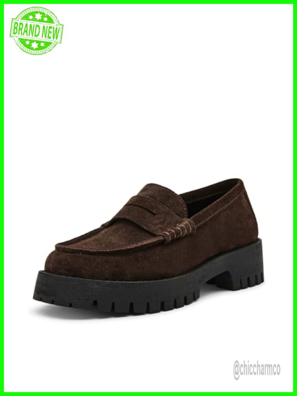 Suede Platform Loafers Round Toe 1.5 Inch Block Heel Casual Slip-On